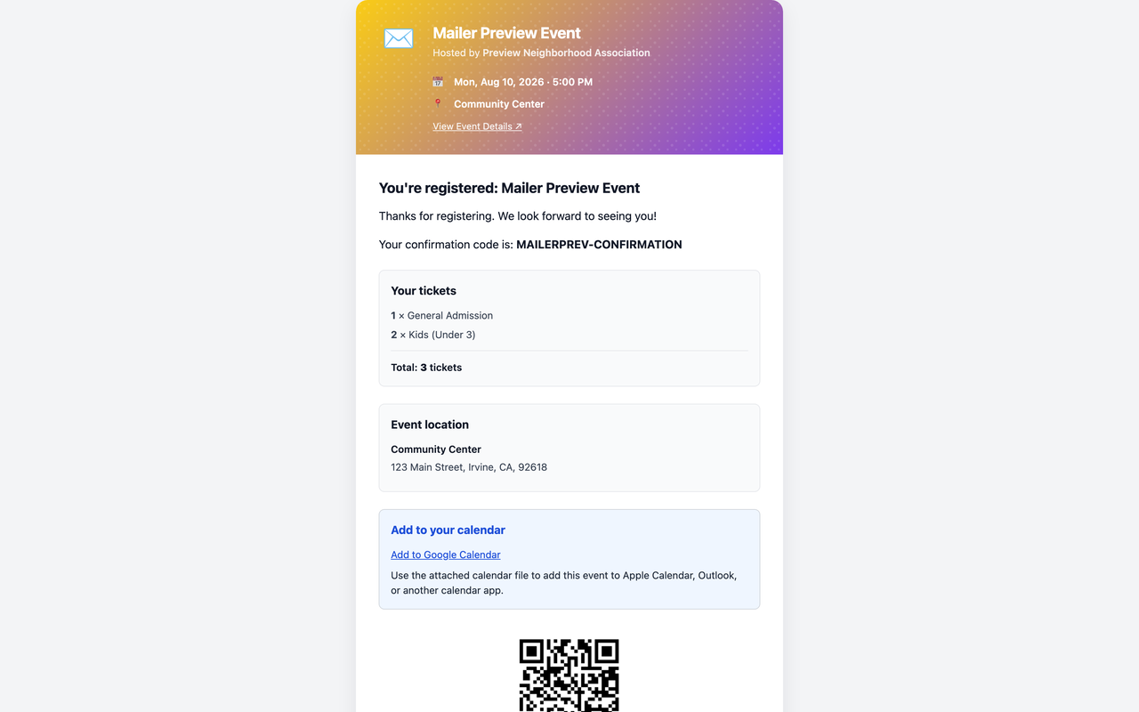 Your confirmation email is your ticket