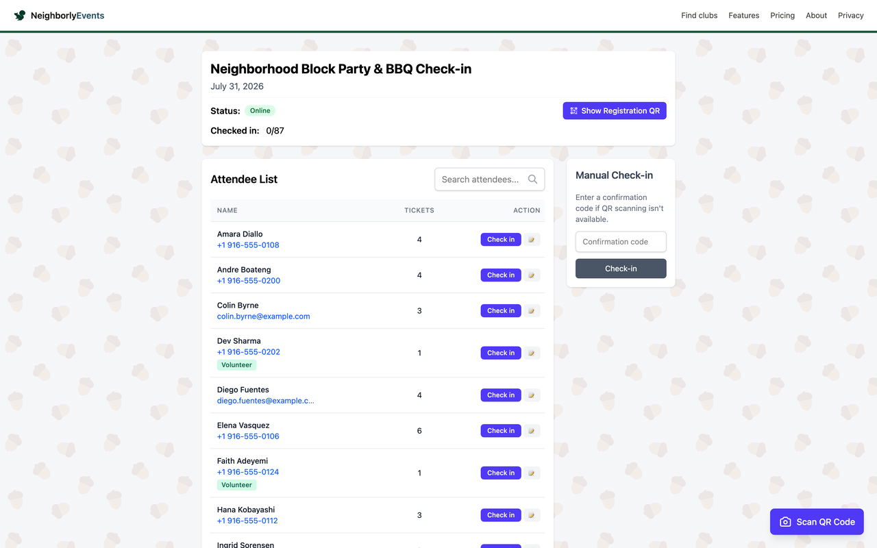 Check in at the event